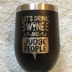 WINE TUMBLER /COFFEE MUG 12 oz. With lid Black and Silver Insulated